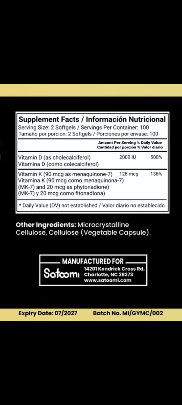 Vitamina D3+K2 - Satoomi